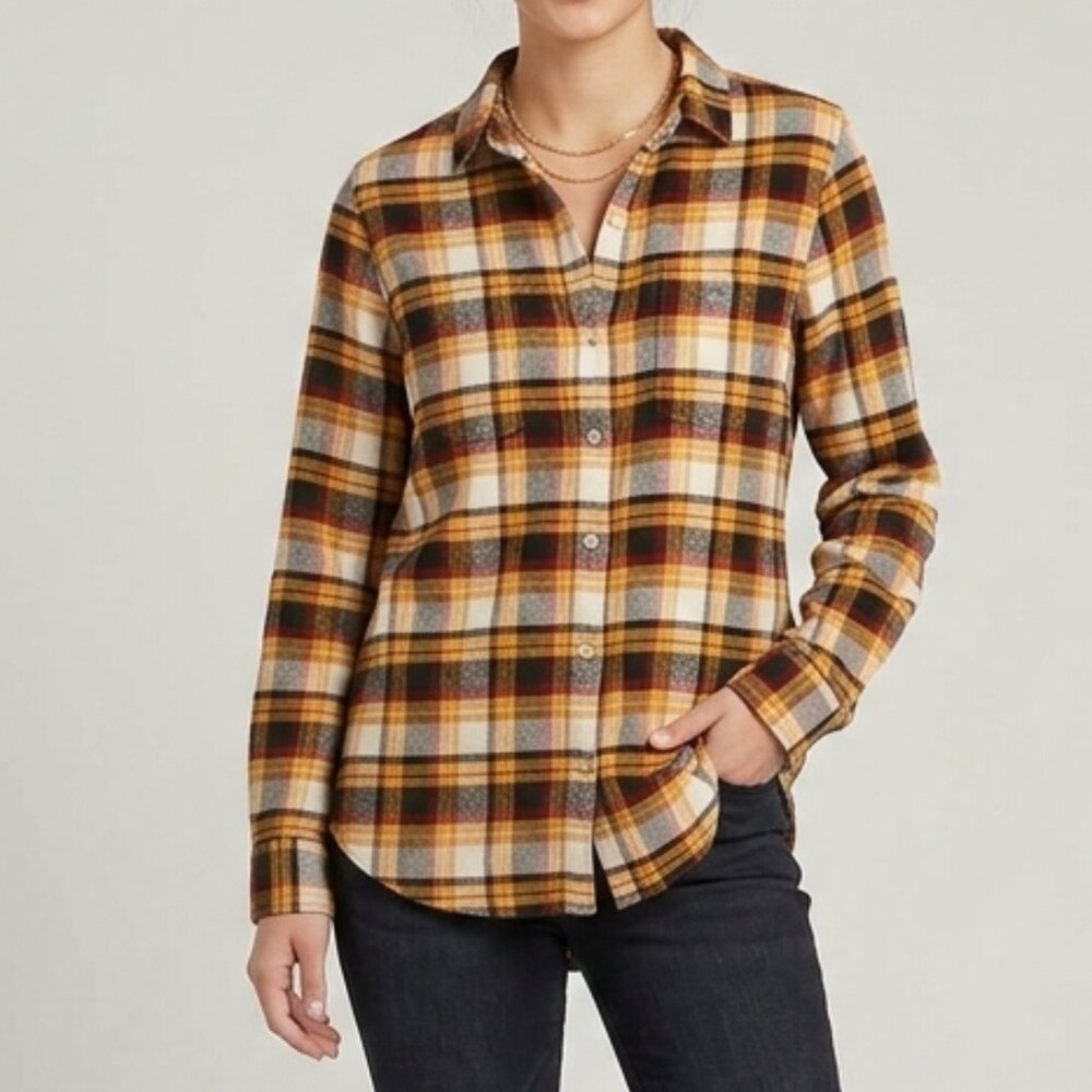 Altar’d State Brown, yellow, and red Flannel with Pockets size small